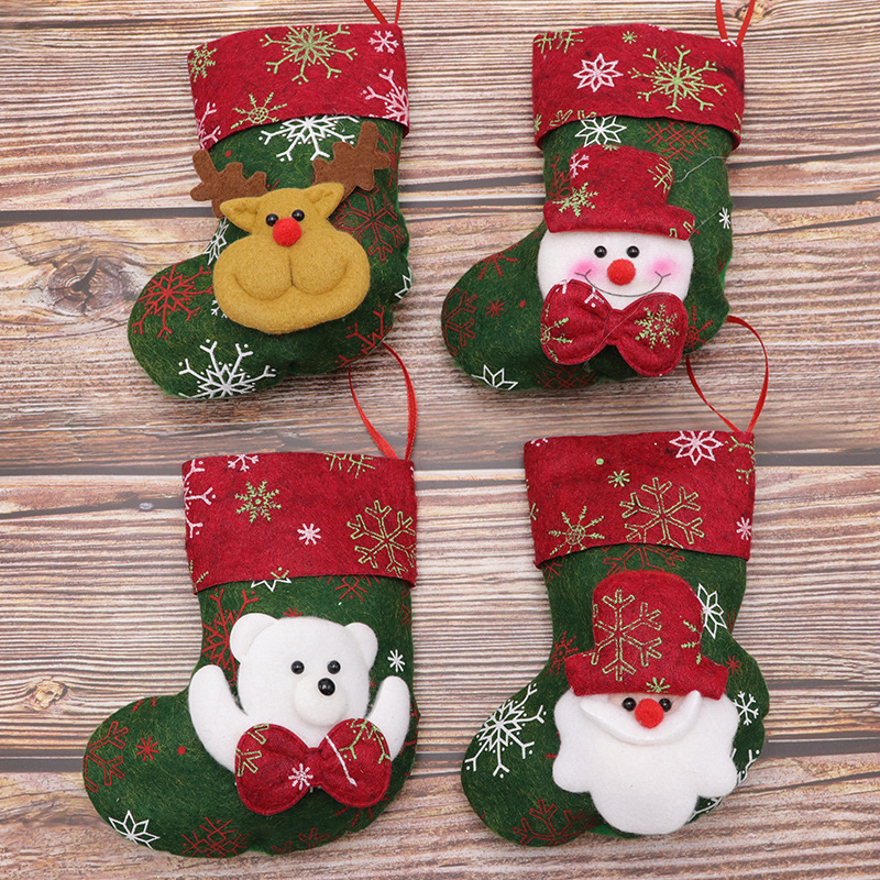 Kleine Kerst Kousen Cartoon Kerstman Sneeuwpop Beer Elanden Kerst Sokken Decoratie Kids Cookie Candy Zak Jaar