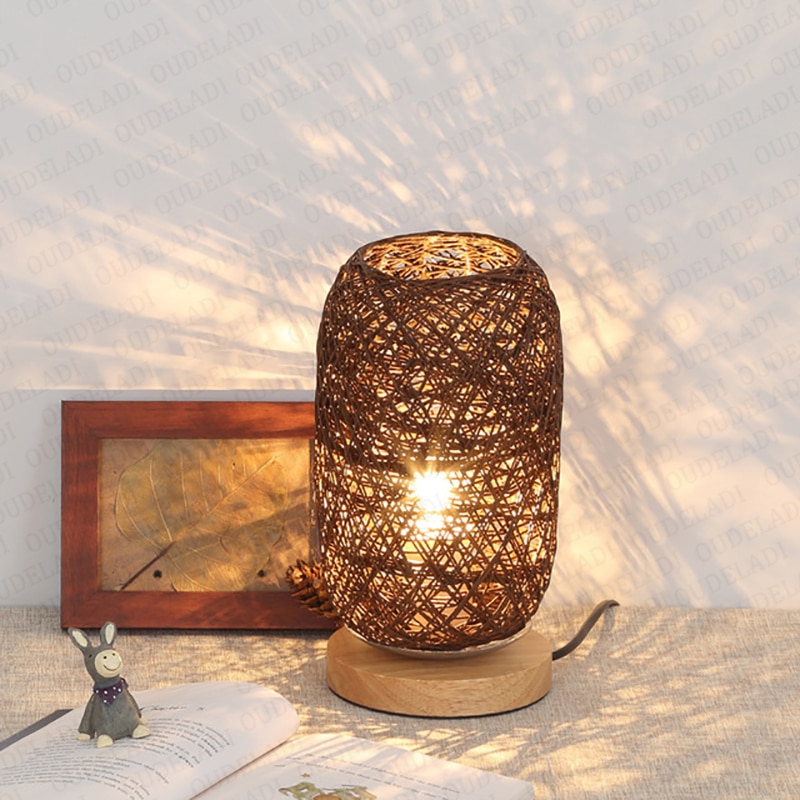 Holz Rattan Schnur Ball Lichter Tisch Lampe Zimmer Heimat Kunst Dekor Schreibtisch Licht