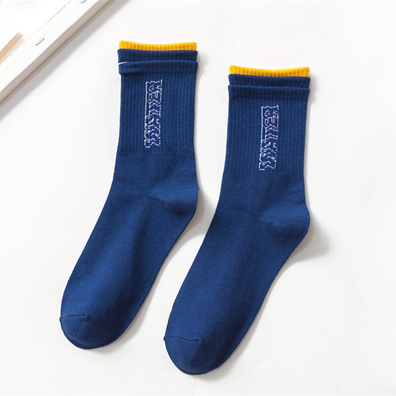 Chaussettes courtes de sport en coton pur pour hommes et femmes, chaussettes de rue respirantes et absorbantes de la sueur pour Couples: Bleu