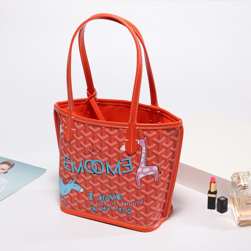 EMO-Bolso grande de hombro con dibujo de perro para mujer, bolsa con grafiti, informal, PU, novedad de: Red