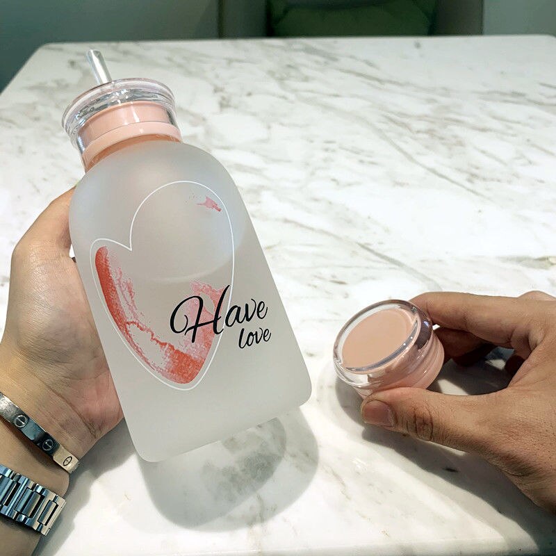450ml bouteille en verre dessin animé givré/Transparent bouteilles d'eau BPA gratuit étanche Drinkware simplicité étudiant tasse: 11