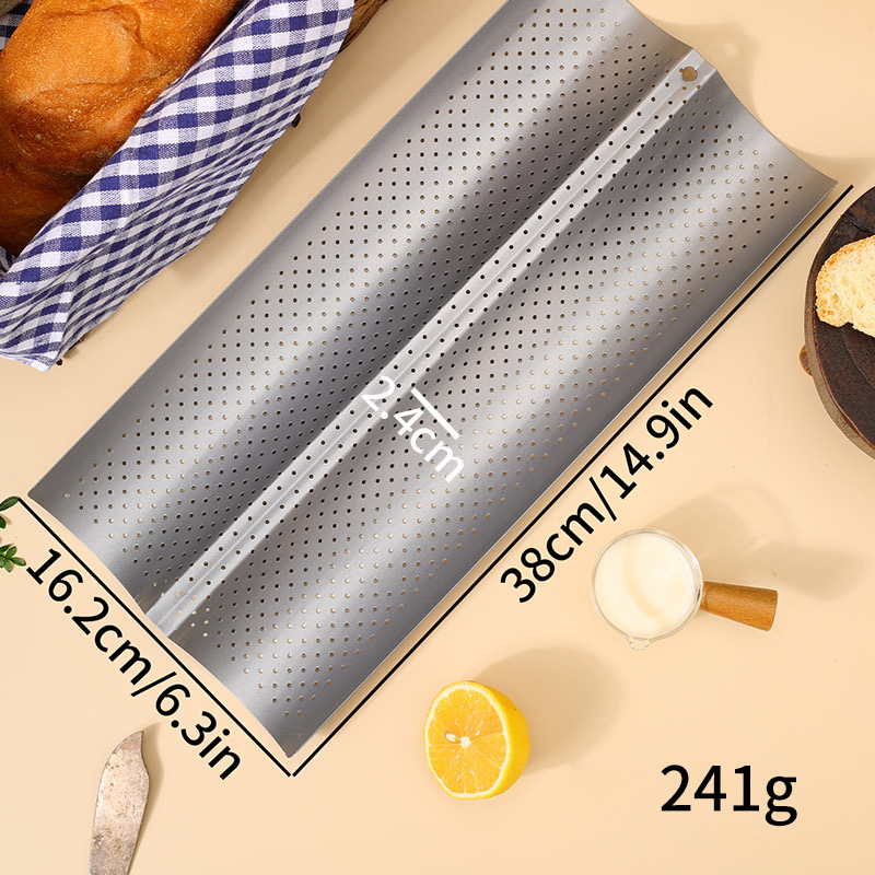Nonstick Perforated French Bread Baking Pan Carbon Steel Baguette Pan French Bread 4 Wave Loaves Loaf Bake Mold kitchen Tray: Dark Khaki
