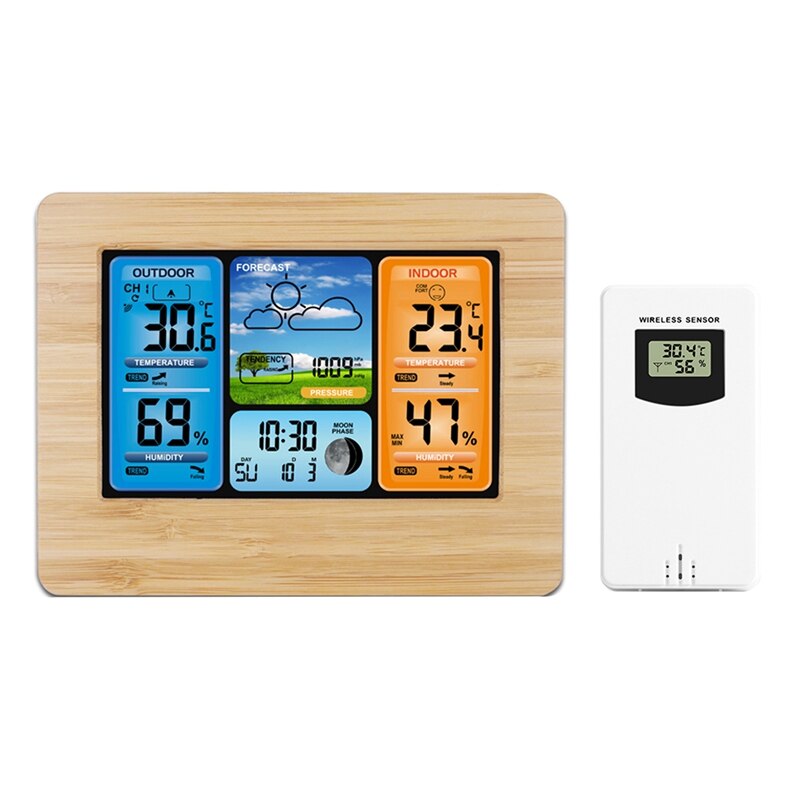 Weerstation 3373 Lcd Display Indoor Outdoor Thermometer Hygrometer Snooze Functie Wekker Met Outdoor Sensor
