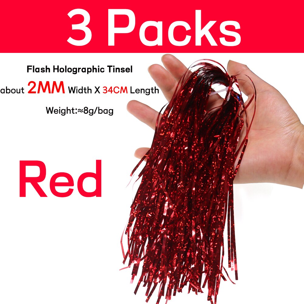 Wifreo 3Pack 2Mm Platte Flashabou Klatergoud Holografische Pike Bass Verse Of Zoutwater Streamer Fly Koppelverkoop Materiaal Crystal Flash strand: 3pack 2mm Red