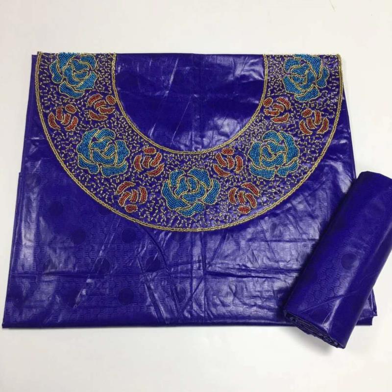 Tela africana bazin riche de para top y falda, , tejido de brocado de lavabo, telas de costura de piedras para escote, 3 + 2Y,: Azul real
