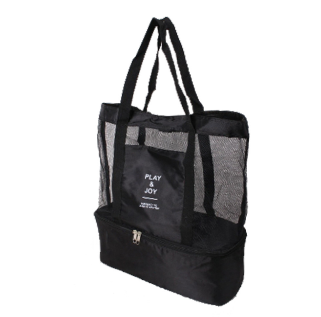 Strand isolatie zak dubbele isolatie pack outdoor picknick tas mesh ijs zak: Zwart