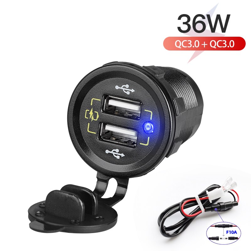 Quick Charge QC3.0 Dual Usb Autolader Waterdichte 36W 12V Usb Outlet Snelle Oplader Stopcontact Voor Marine boot Motorfiets Truck: QC3.0 with wire