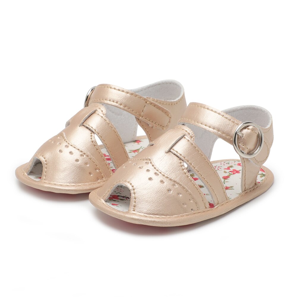 Baby Girl Shoes boy Sandals Toddler Infant PU Soft sole peep-toe Flower Outdoor walking First walkers Summer shoes for girl: champagne / 13-18 Months
