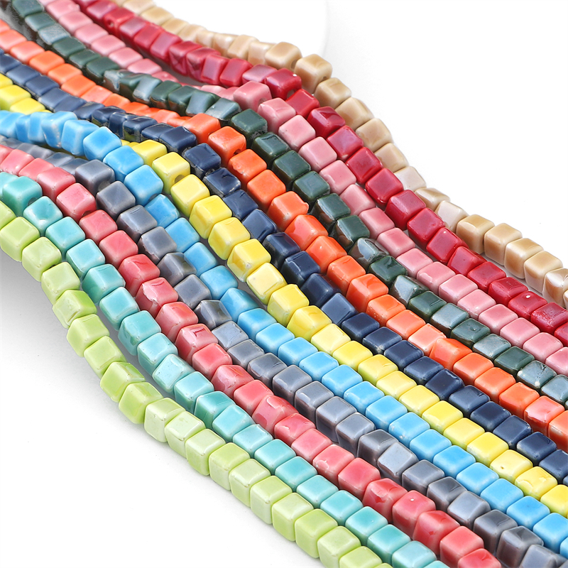 10 pçs cores da moda 6/8mm contas quadradas cubo contas de cerâmica diy 2mm buraco contas artesanais contas de porcelana para fazer jóias