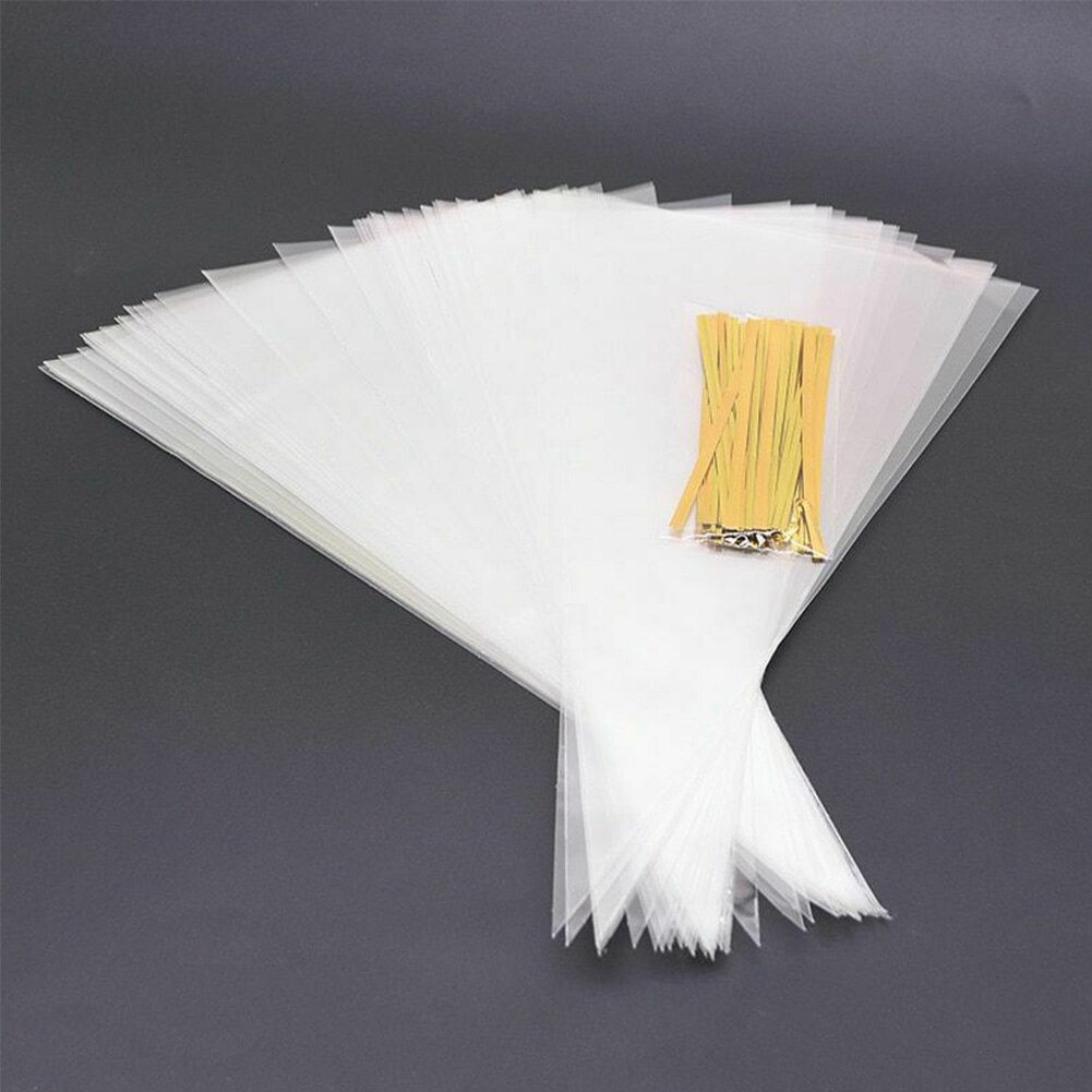 100pcs Plastic Sweets Candy Packing Bags Wedding Birthday Party Decoration Sweet Cellophane Candy Bag Cone Storage Packaging Bag