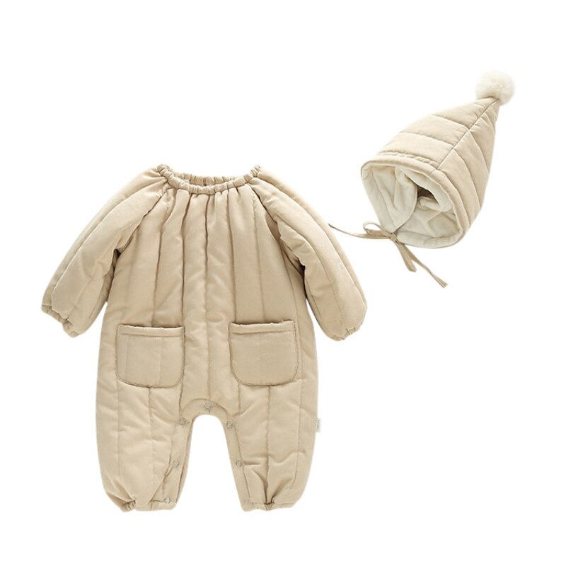 Frete grátis inverno quente bebê macacão + chapéu 2 pçs conjunto roupas recém-nascidos meninas meninos snowsuit macacão infantil crianças casacos outerwear: W / XS