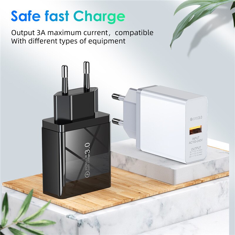 Uslion 18W 3A Usb Quick Charge Eu Snelle Charger Plug Travel Wall Charger Adapter Voor Iphone Ipad Samsung Xiaomi telefoon Oplader