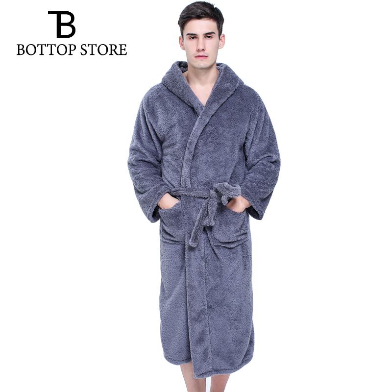 Men Coral Fleece Long Bath Robe Man Sleeping Robe Warm Bathrobe Sleepwear Male Pajamas Night Dressing Gown Pyjamas XXL