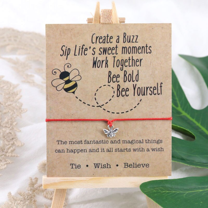 Be Happy Honey Bee Wish Bracelet Adjustable Bee Pendant Bracelet Bee Jewelry Bee Cord Bracelet for Women Men Friendship: Red