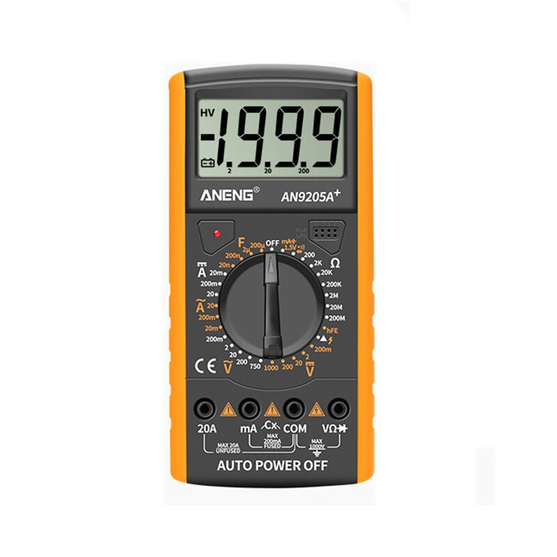 DT9205A + Digitale Multimeter Ac/Dc Profesional Transistor Tester Elektrische Esr Ncv Test Meter Analoge Auto Range Multimetro: yellow