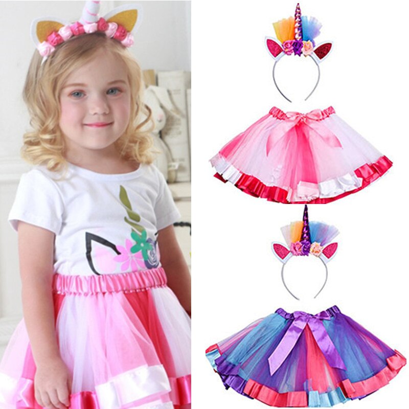 Jupe arc-en-ciel pour filles de 2 à 8 ans, jupes de fête colorées, en Tulle pelucheux multicolore pour enfants