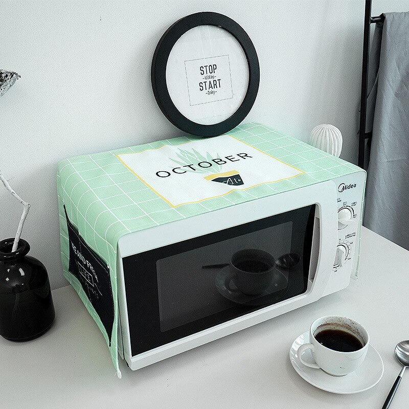 Small Fresh Microwave Oven Cover Waterproof Fabric Dust Cover Rectangular Oven Cover Cloth with Cover Towel