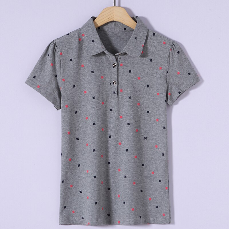2022 Zomer Korte Mouwen Slanke Vrouwen Revers Gedrukt Wilde Polo Casual Katoenen Grote Shirt: Xl / Gray
