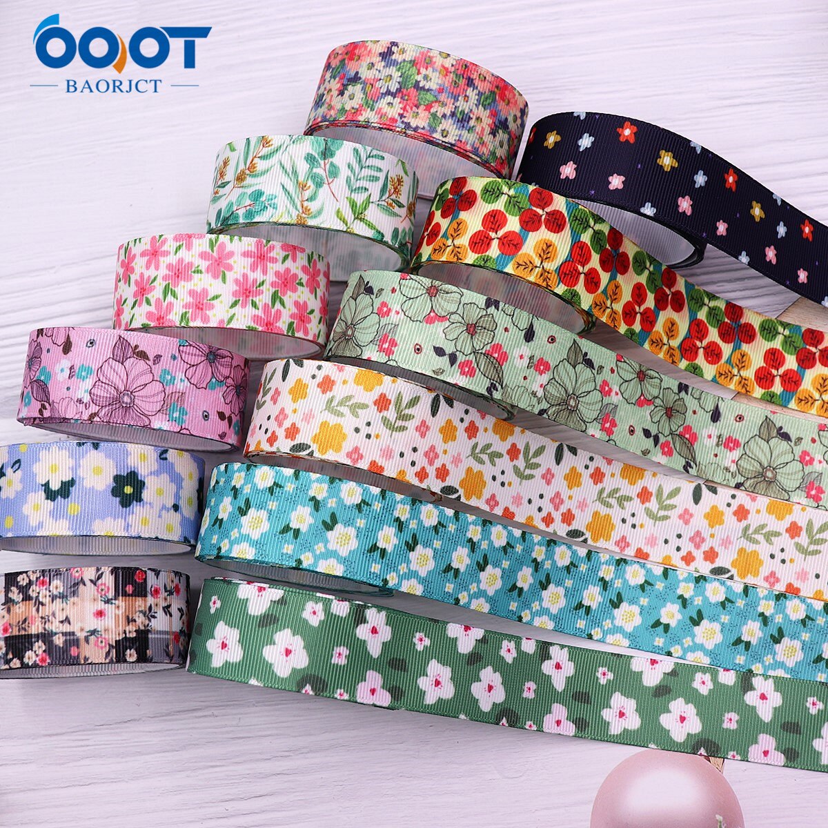 Flower Thermal Transfer Printed Grosgrain Ribbons,25mm 10Yards M-211111-2103 Wrap Bow Cap DIY Accessories Decorations