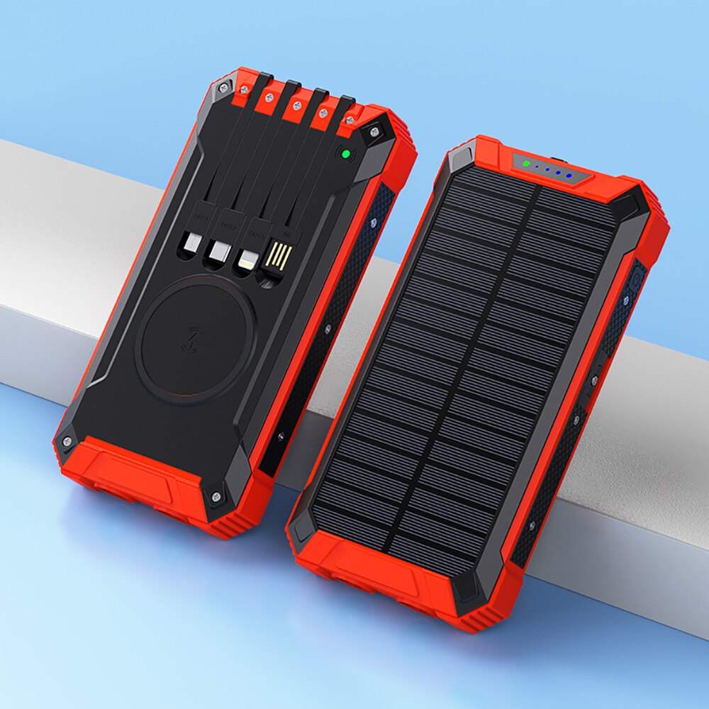 20000mah mobilepower cabo auto-contido energia móvel solar compartilhada universal caso macio telefone móvel neutro sem fio power bank: Vermelho