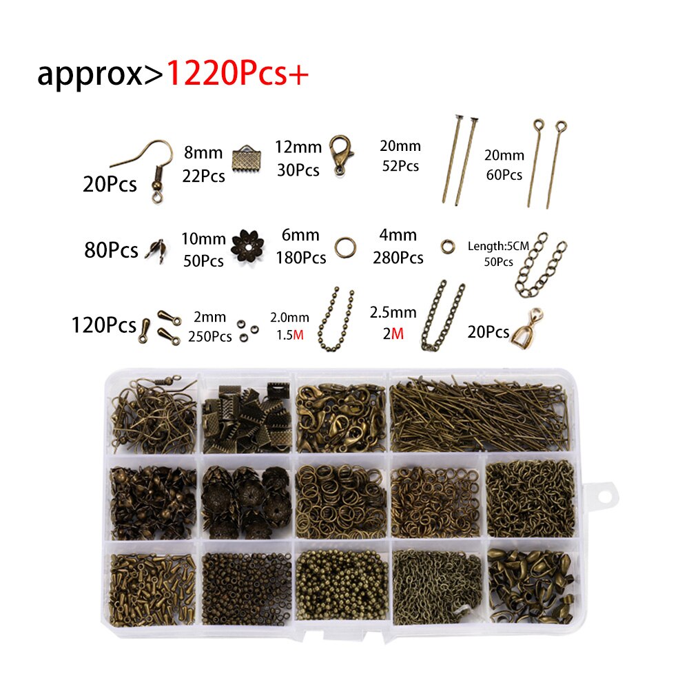 1220 Stks/set Oorbellen Haak Keten Open Jump Ring Headpins Diy Voor Ketting Bracelect Sieraden Maken Kits Vinden Benodigdheden Sets: Antique Bronze