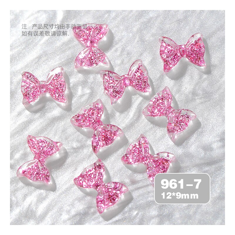 10Pcs Holografische Aurora Strikjes Nail Art Decoraties 3D Crystal Ab Kleurrijke Boog Ornamenten Japanse Diy Manicure Accessoires