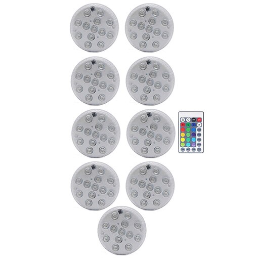 13 led rgb dränkbara lampor fjärrkontroll trådlös flerfärgad undervattensbadkar pool nattlampa blommig vas lampa: 1 styrenhet 9 lampa
