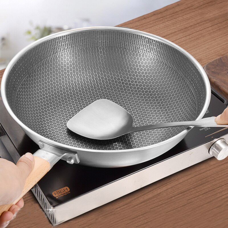 32cm Stainless Steel Wok Uncoated Kitchen Cookware 1.8mm Thick Wok Pan For Electric, Induction and Gas Stoves