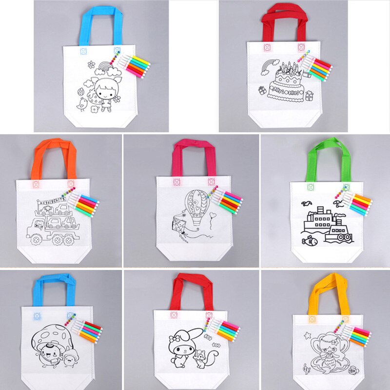 Bolsos pintados a mano de Graffiti para niños de tela no tejida, bolsos pintados a mano 22*25 CM, bolso de mano 1 Uds./5 uds.
