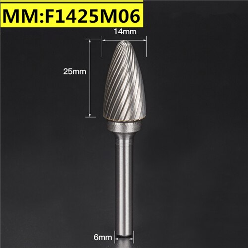 1pcs-free Vhm Tungsten Staal Frees, 6Mm Schacht F Type Metalen Elektrische Slijpen Hoofd, polijsten Tool: F1425M06