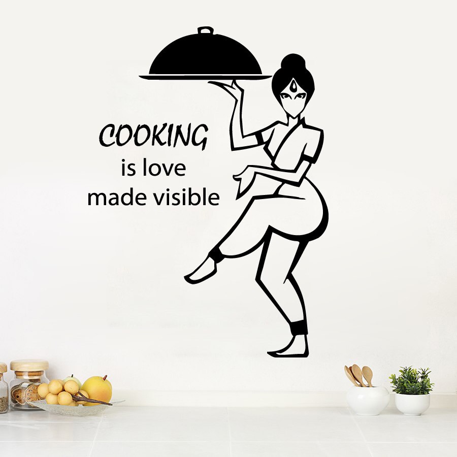 Kitchen Wall Decal Chef Vinyl Quotes Cooking Is Love Made Visible Cafe Shop Removable Wall Stickers Restaurant Art Mural SYY770: H622 Black / 77x57cm