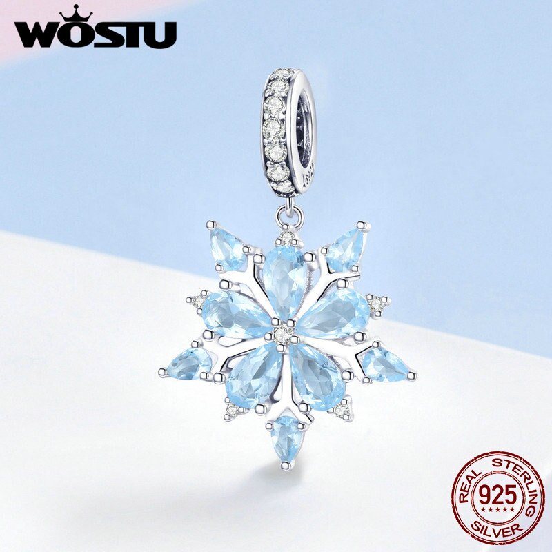 Wostu atacado real 925 prata esterlina floco de neve encantos contas caber original wost pulseira pingente autêntico jóias diy zbbs240