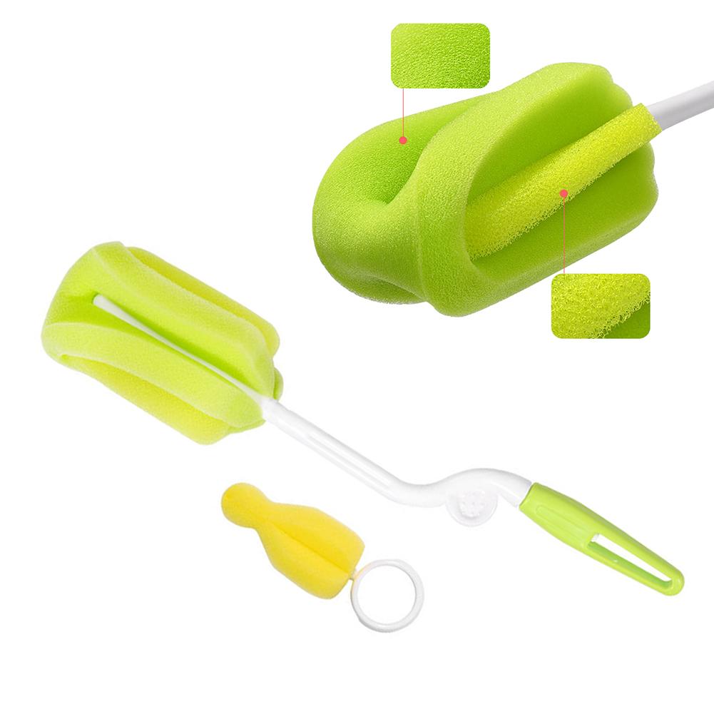 2019 Nova 2 pçs/set Mamadeira Escova Escova Mamilo 360-graus de Rotação da Cabeça Esponja Copo Escova de Limpeza Kit