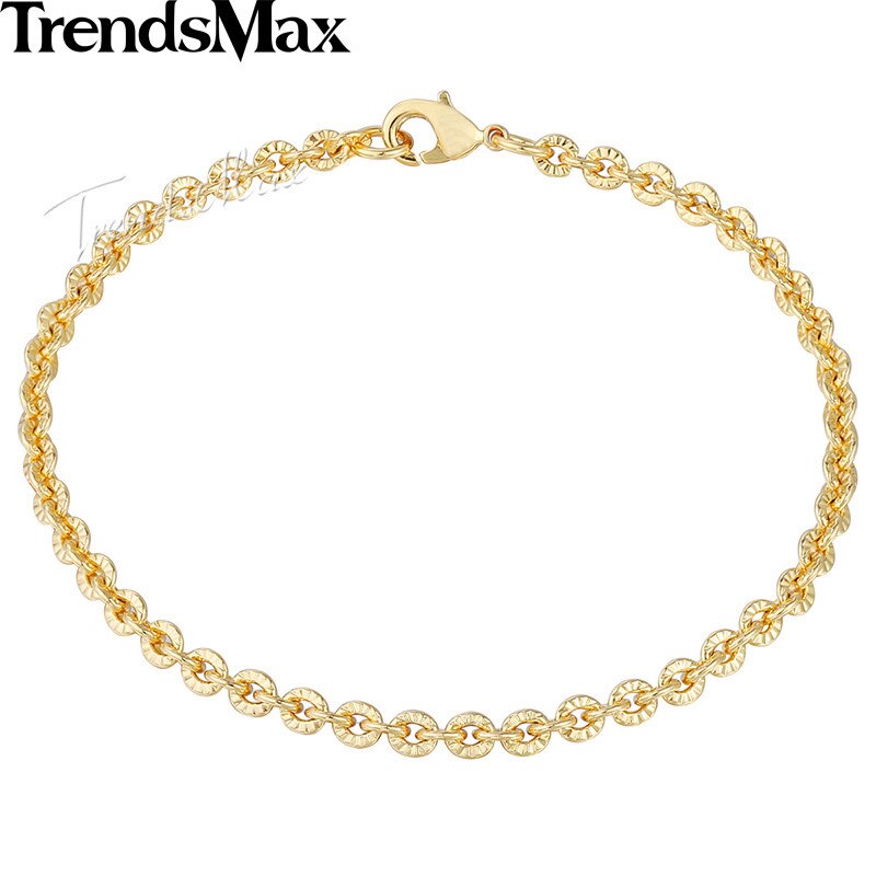 Trendsmax 3mm armbånd til kvinder piger 585 rose guld rolo link kvinde armbånd smykker 18cm 20cm 23cm gb395: Gult guld  gb404 / 8 tommer 20cm