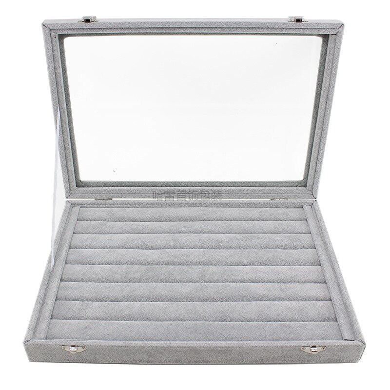 Big Velvet Gray Carrying Case with Glass Cover Jewelry Ring Display Box Tray Holder Storage Box Organizer Earrings Ring Bracelet: style 4