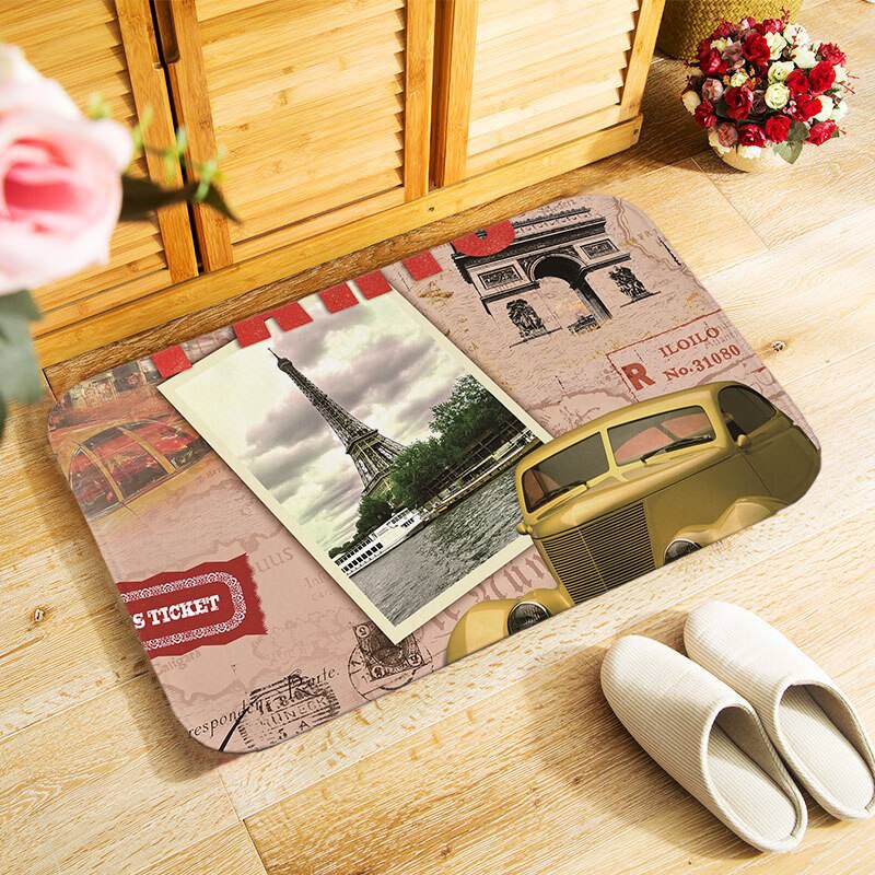 40 x 60cm buitendeurmat, klein vloerkleed voor slaapkamer, keuken, hal, deurmat, antislip, retro, europa, parijs, schilderachtig: Mu 230