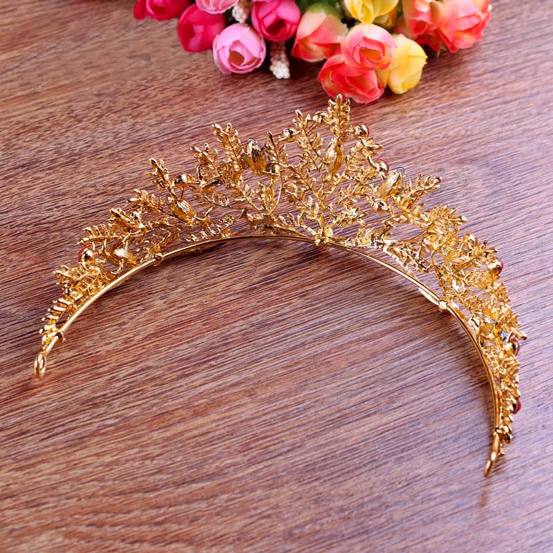 Princess Gold Tiara wedding Crown For bridal flower Headdress Headpiece Colorful Tiara Crystal Hair Jewelry T-712