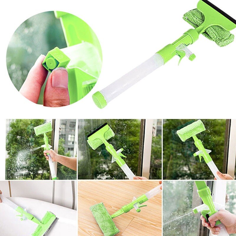 Glass Cleaning Tool Multifunctional Telescopic Rod Window Cleaner Mop Squeegee Wiper Long Handle Rotating Head Brush
