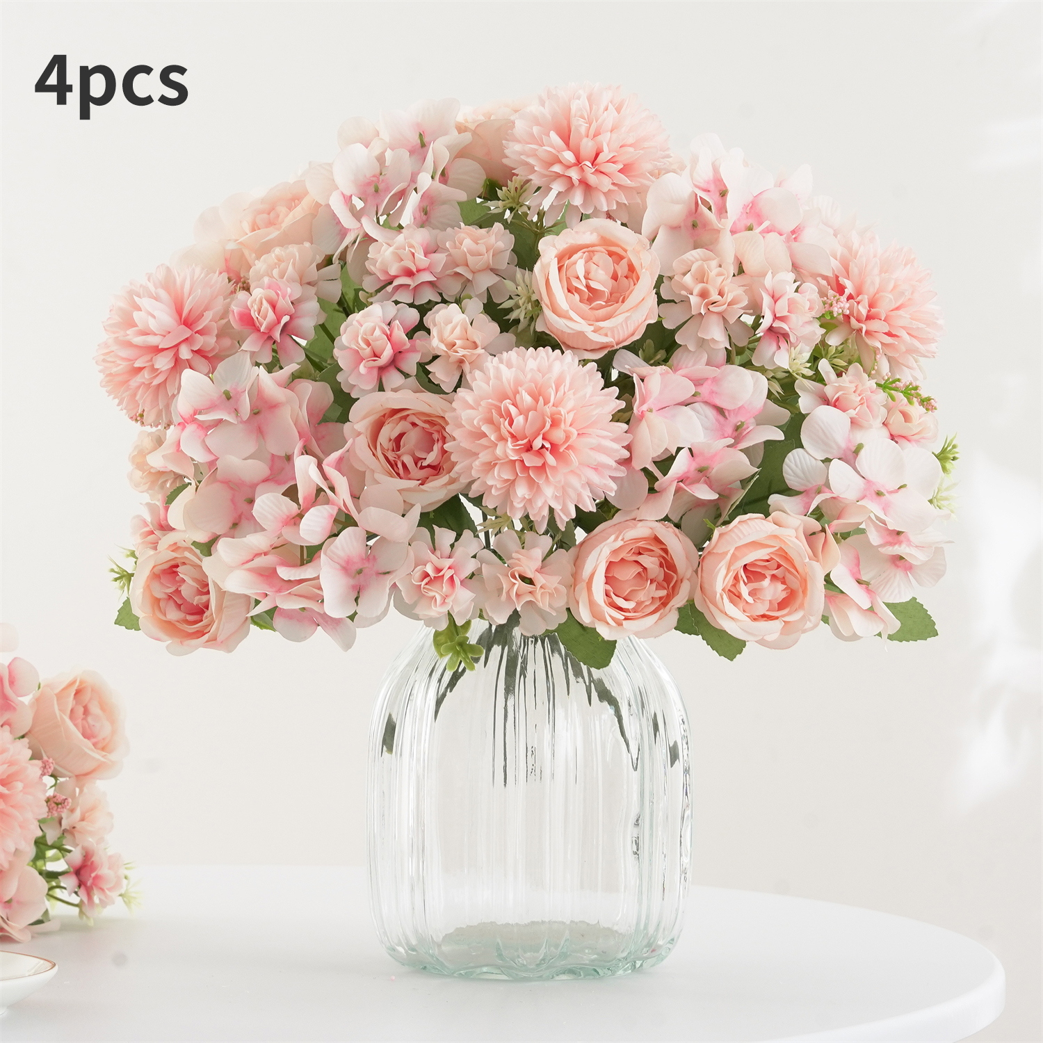 Ramo de flores artificiales realista de 1/4 Uds., ramos reutilizables de hortensias y crisantemos de peonía sintética con tallo, decoración para la habitación del hogar