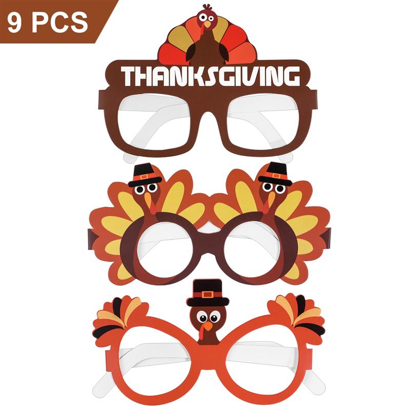 9 pièces drôle dinde décoration lunettes Thanksgiving dessin animé lunettes de soleil pour Thanksgiving Costume fête couleur assortie