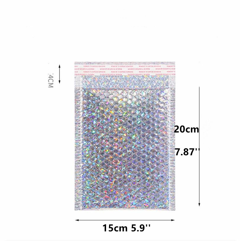 50pcs Rose Gold Poly Bubble Mailer Envelopes Aluminum Foil Padded Envelopes Self Seal Bubble Mailer Bags: laser silver 15x20cm