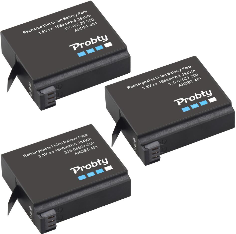 Probty-batería Original para GoPro Hero4 Hero 4 + cargador dual LCD para go pro AHDBT-401 HERO4, Cámara de Acción accesorio para, color negro y plateado: 3 pcs battery
