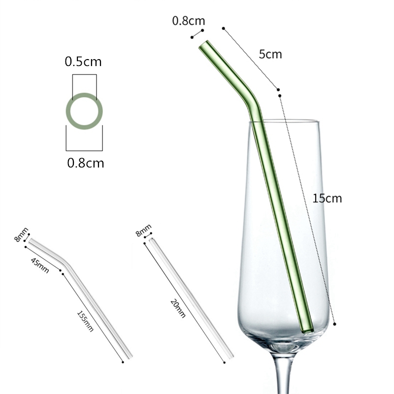 Paille en verre transparente pour toute boisson,accessoire sain, réutilisable et , pour Smoothies, cocktails, livré avec brosse de nettoyage, 200x8mm