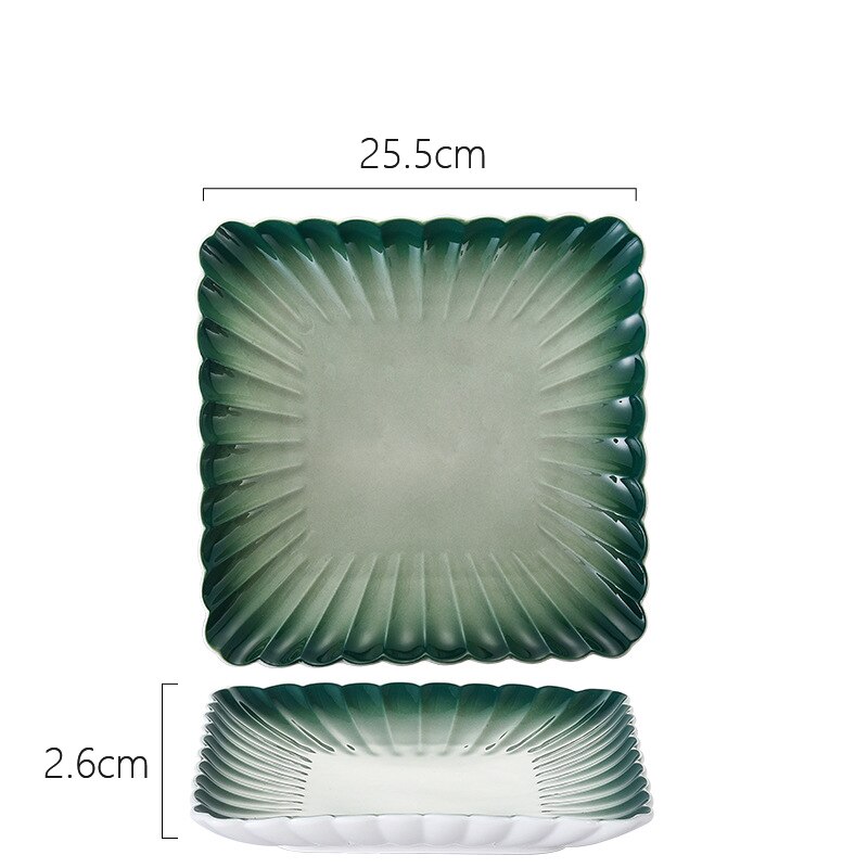 Kitchen Cutlery Set Nordic Creativity Deep Dish Dinner Plate Gradient Green Ceramic Plate Bowl Home Steak Western Food Tableware: Square Plate 25.5cm