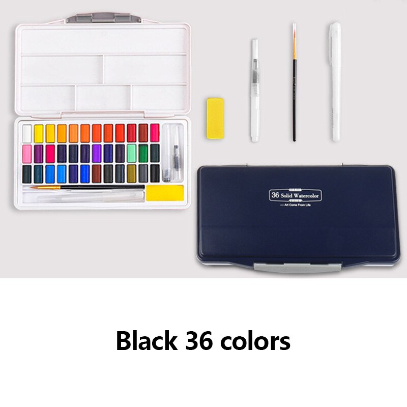 Rood/Zwart 24/36/48 Kleuren Solid Aquarel Verf Set Pigment Voor Beginner Kid Student Schilder Art Schilderen Leveringen: Black 36 colors