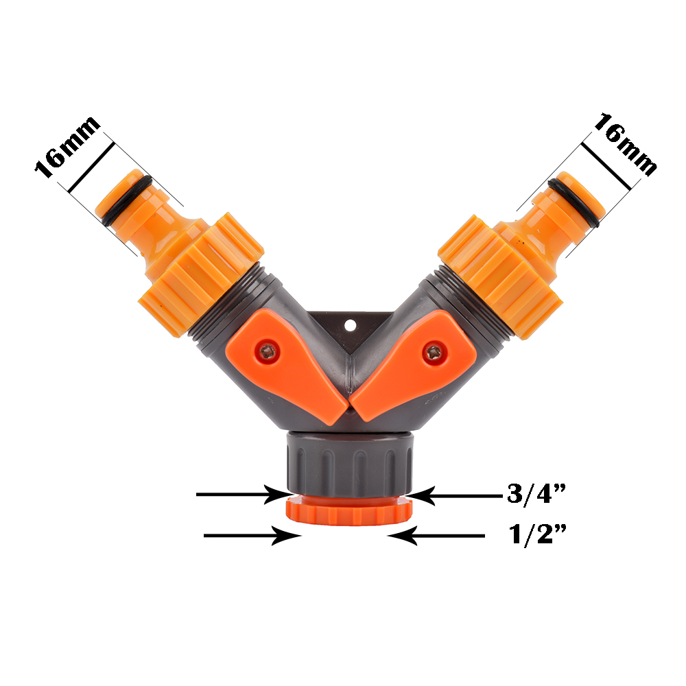2-Way Garden Tap Water Splitter Female 1/2 3/4 Garden Hose Y Splitter Watering Adjustable Switch: light yellow