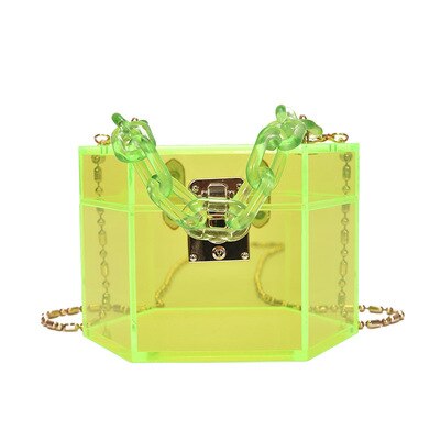 Acrylic Chain Transparent Box Jelly Bag Individual Hexagon Clear PVC Women Handbags Mini Evening Crossbody Tote Bags: Fluorescent Green