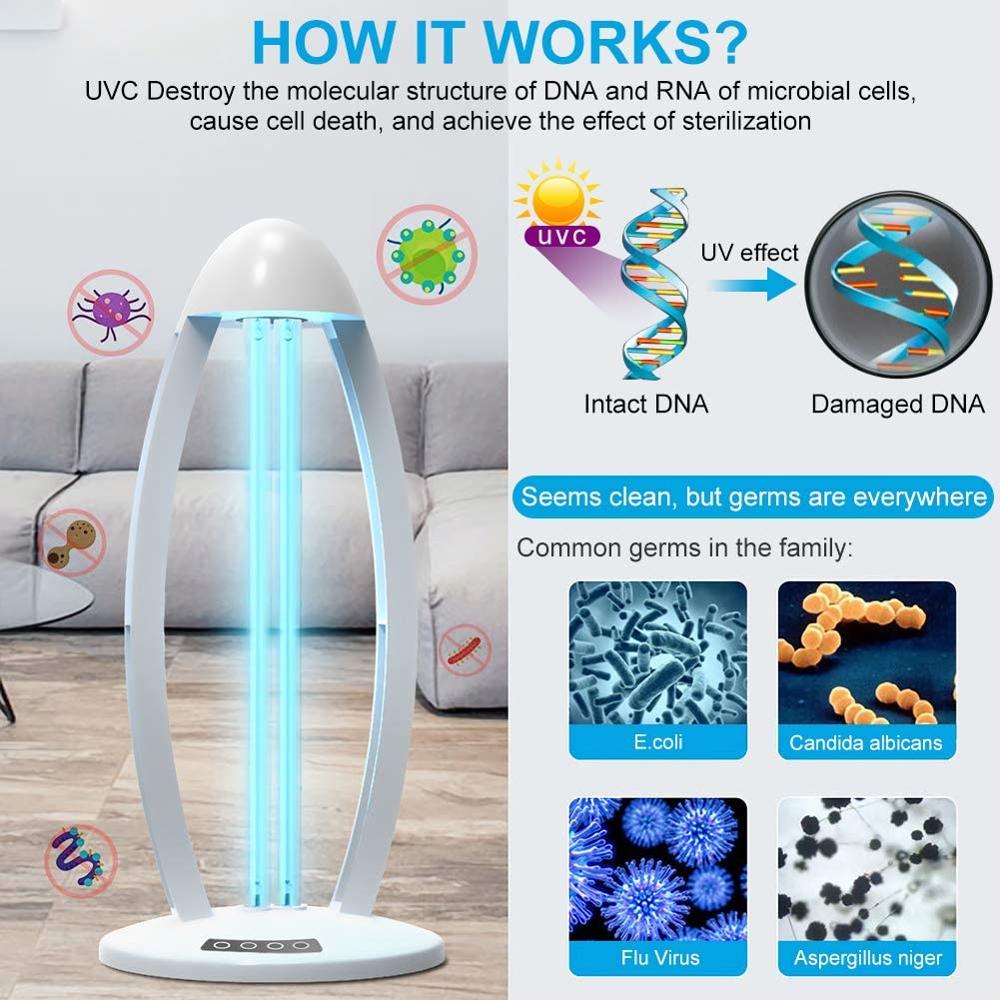 UV Light Sanitizer 38W UVC Disinfection Lamp Remote Control Germicidal Lamp Steriliser Light