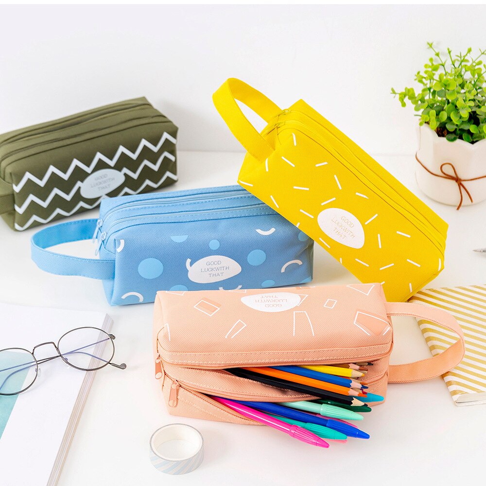 Okkid student school etui schattige gele roze blauwe etui dubbele laag draagbare schrijfwaren tas voor kinderen schoolproducten