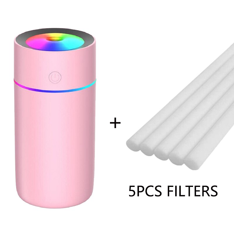 Mini usb luftfugter med coloful lys ultralyd aroma diffuser bil tåge maker aromaterapi hjemmekontor luftrenser: P tilføj 5 stk filtre